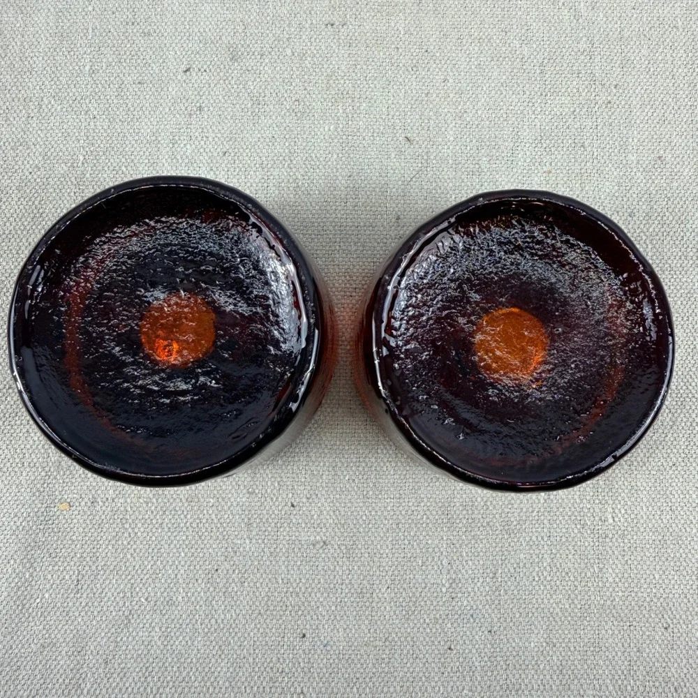 VTG‎ Pair Blenko 990A Amber Glass Candle Holders Don Shepherd